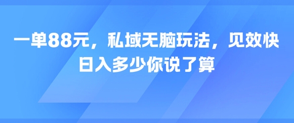 一单88元，私域无脑玩法，见效快，日入多少你说了算-辰风资源站