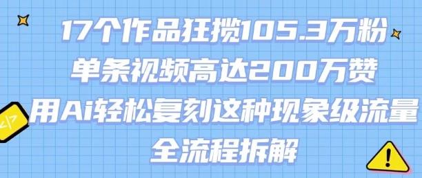 17个作品狂揽105.3W粉，单条视频高达200W赞，用Ai轻松复刻这种现象级流量!(全流程拆解)-辰风资源站