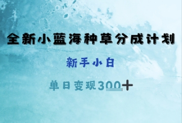全新小蓝海种草分成计划，新手小白，单日变现3张+-辰风资源站