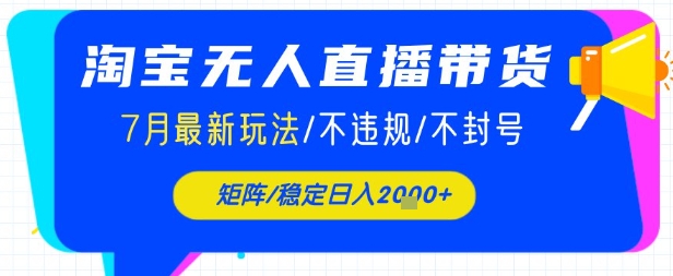 淘宝无人直播带货，7月最新玩法，稳定日入1k+不封号不违规-辰风资源站