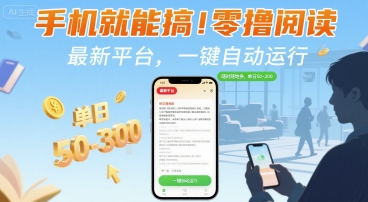 手机就能搞！零撸阅读挂G，最新平台，一键自动运行，随时随地挣，单日50-3张+【揭秘】-辰风资源站