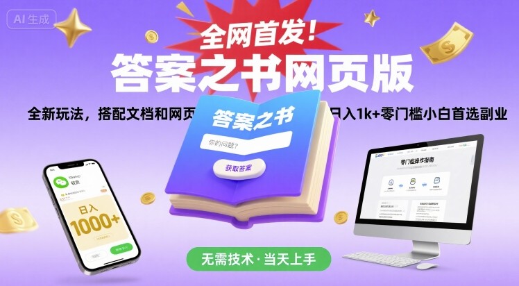 全网首发！答案之书网页版，全新玩法，搭配文档和网页，日入1k+零门槛小白首选副业【揭秘】-辰风资源站