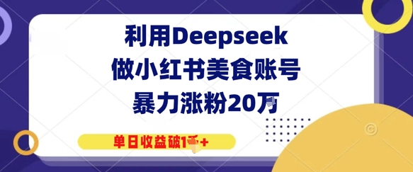 利用Deepseek做小红书美食账号，暴力涨粉20W，单日收益破1K+-辰风资源站