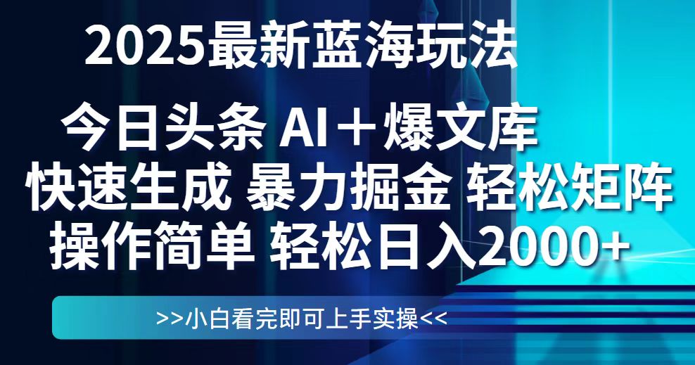 （14805期）今日头条2025最新蓝海玩法，思路简单，复制粘贴，轻松实现矩阵日入2000+-辰风资源站