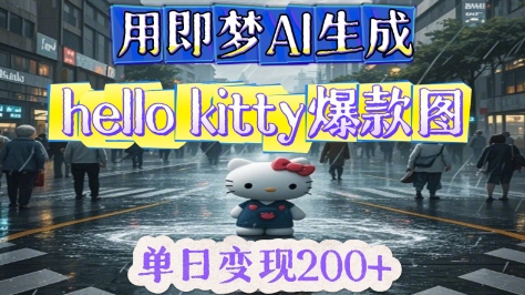用即梦AI生成Hello Kitty爆款图，单日变现2张-辰风资源站