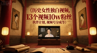 历史女性独白视频，13个视频10w粉丝，伙伴计划，视频号分成等-辰风资源站