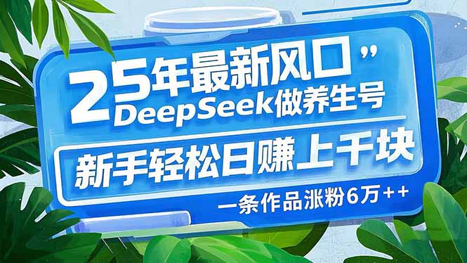 （14341期）25年最新风口，用DeepSeek做养生号，新手轻松日赚上千块，一条作品涨粉…-辰风资源站