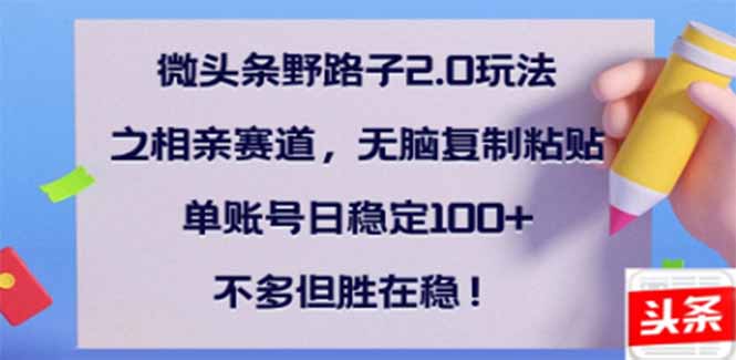 （14334期）微头条野路子2.0玩法之相亲赛道，无脑搬砖复制粘贴，单账号日稳定300+…-慕云辰风博客