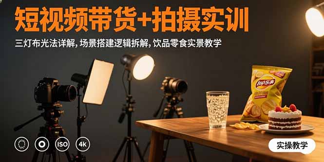 （15540期）短视频带货+拍摄实训：三灯布光法详解,场景搭建逻辑拆解,饮品零食实景教学-辰风资源站