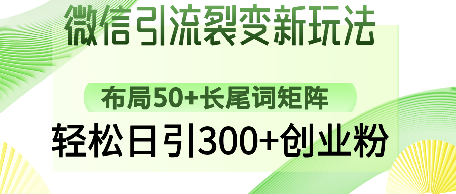 （14451期）微信引流裂变新玩法：布局50+长尾词矩阵，轻松日引300+创业粉-慕云辰风博客