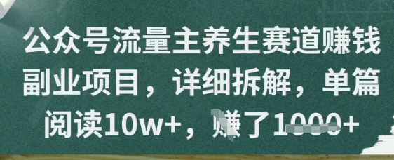 公众号流量主养生赛道挣钱副业项目，详细拆解，单篇阅读10w+-辰风资源站