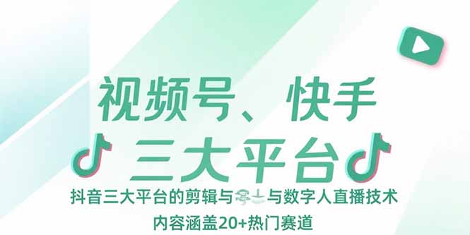 （15449期）视频号、快手、抖音三大平台的剪辑与数字人直播技术，内容涵盖20+热门赛道-辰风资源站