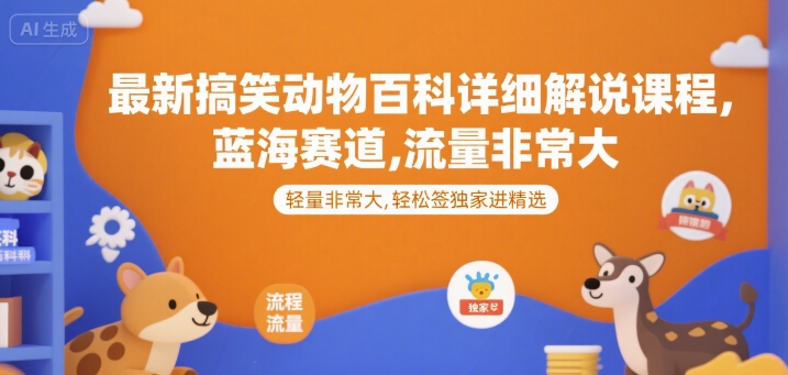最新搞笑动物百科详细解说课程，蓝海赛道，流量非常大，轻松签独家进精选-辰风资源站