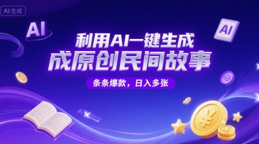 利用AI一键生成原创民间故事，无限制生成，条条爆款，日入多张-辰风资源站