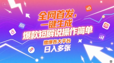 全网首发，一键生成爆款短剧解说操作简单，撸爆各大平台，日入多张-辰风资源站