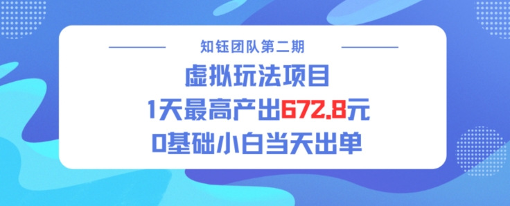 虚拟玩法项目 1天最高产出672.8，0基础小白当天出单-慕云辰风博客