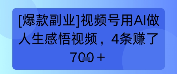 【爆款副业】视频号用 AI 做人生感悟视频，4 条挣了 7张+-辰风资源站