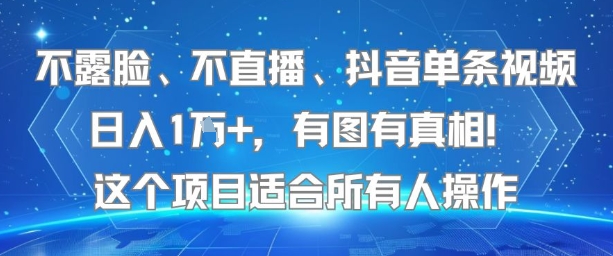 不露脸、不直播、抖音单条视频日入1W+，有图有真相！这个项目适合所有人操作-辰风资源站