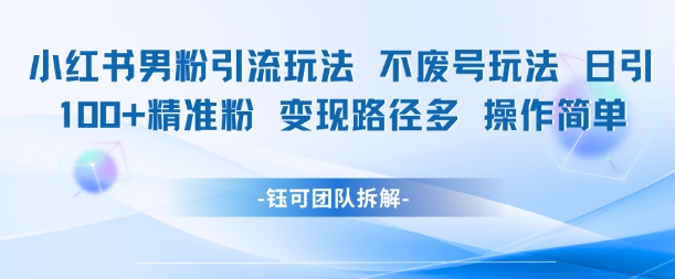 小红书男粉引流玩法不废号玩法日引100男粉变现路径多操作简单-辰风资源站