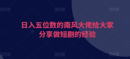 日入五位数的南风大佬给大家分享做短剧的经验-辰风资源站
