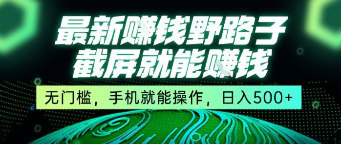 最新野路子截屏就能挣钱，无门槛，手机就能操作，日入5张【揭秘】-辰风资源站