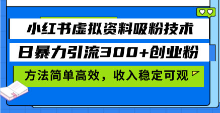 （13345期）小红书虚拟资料吸粉技术，日暴力引流300+创业粉，方法简单高效，收入稳…-慕云辰风博客