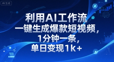 利用AI工作流一键生成爆款短视频，1分钟一条，单日变现1k+-辰风资源站