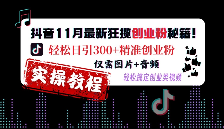 抖音11月最新狂揽创业粉秘籍，轻松日引300+精准创业粉，仅需图片+音频，轻松搞定创业类视频-慕云辰风博客