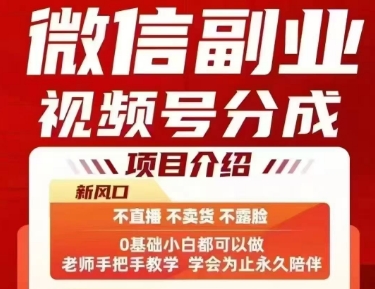 微信副业视频号分成，不直播 不卖货 不露脸，三五分钟即可完成一条作，每日收益几十、几张不等-辰风资源站