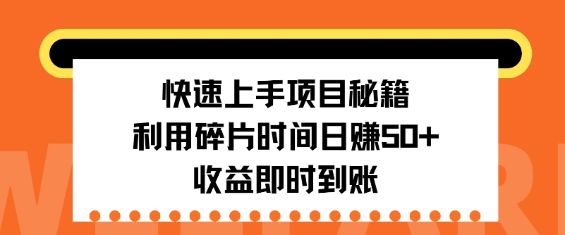 快速上手项目秘籍，利用碎片时间日入50+，收益即时到账-慕云辰风博客