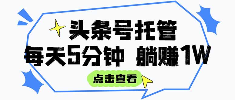（15453期）【头条号托管 】我提供视频和文章，你每天5分钟发布，月入3000-5000+，…-辰风资源站
