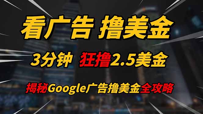 （14701期）看广告，撸美金！！3分钟赚2.5美金！！日入200美金不是梦！揭秘Google…-辰风资源站