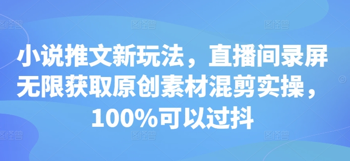 小说推文新玩法，直播间录屏无限获取原创素材混剪实操，100%可以过抖-慕云辰风博客