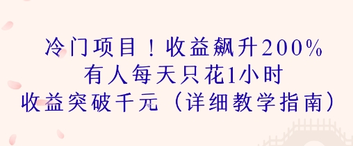 冷门项目！收益飙升200% 有人每天只花1小时 收益突破1k(详细教学指南)-辰风资源站