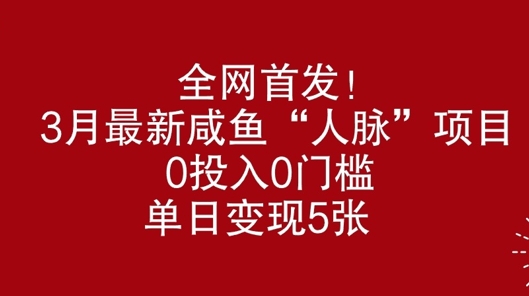 全网首发，3月最新咸鱼“人脉”项目，0投入0门槛，单日变现几张-慕云辰风博客