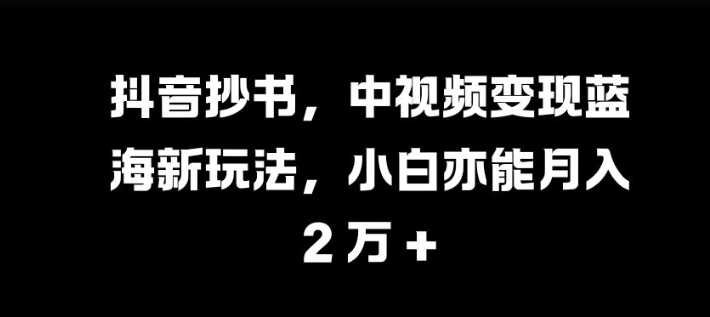 抖音抄书，中视频变现蓝海新玩法，小白亦能月入 过W【揭秘】-慕云辰风博客