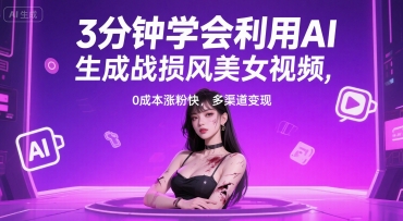 3分钟学会利用AI生成战损风美女视频， 0成本涨粉快，多渠道变现-辰风资源站
