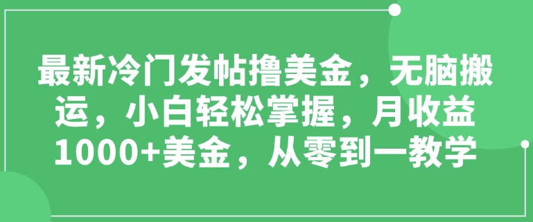 最新冷门发帖撸美金，无脑搬运，小白轻松掌握，月收益1000+美金，从零到一教学-慕云辰风博客