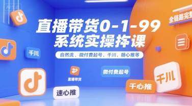 直播带货0~1~99系统实操课，自然流、微付费​起号、千川、随心推等，直播带货全链路完整逻辑-辰风资源站