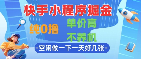 快手小程序掘金，纯0撸，单价高不养机 利用空闲时间做一做，一天好几张【揭秘】-辰风资源站