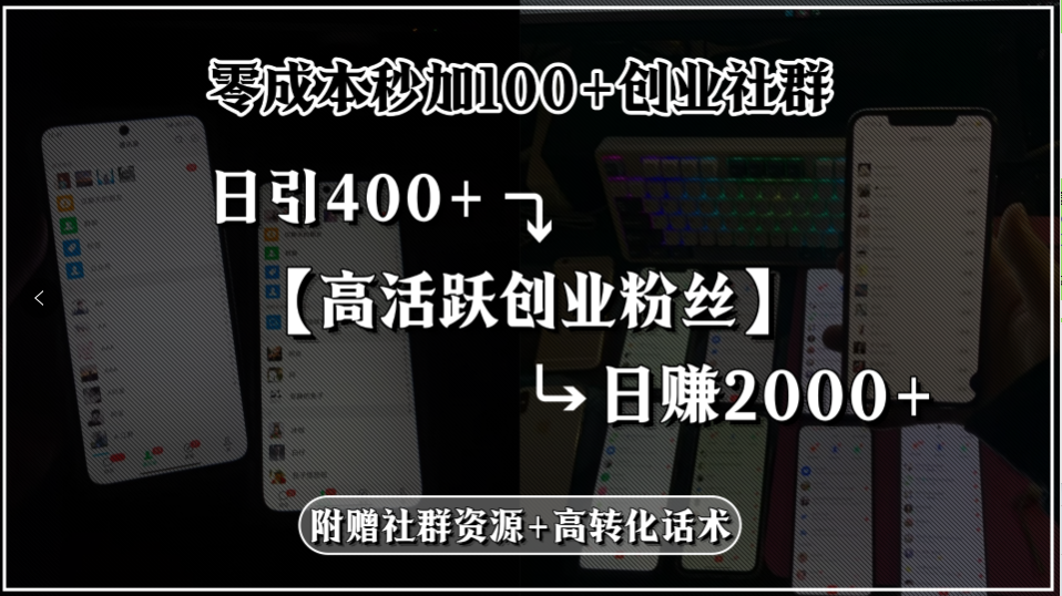 （15456期）零成本秒加100+创业社群，日引400+高活跃创业粉丝，日赚2000+，附赠社…-辰风资源站