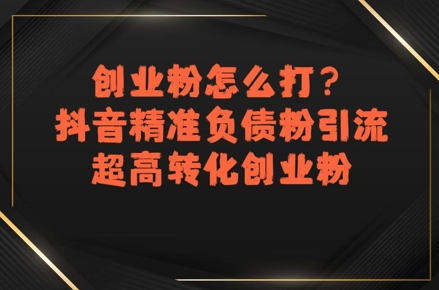 创业粉怎么打？抖音精准负债粉引流，超高转化创业粉-辰风资源站
