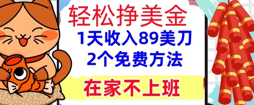在家不上班，轻松挣美金， 1天收入89美刀，2个免费方法，懒人捡钱-辰风资源站