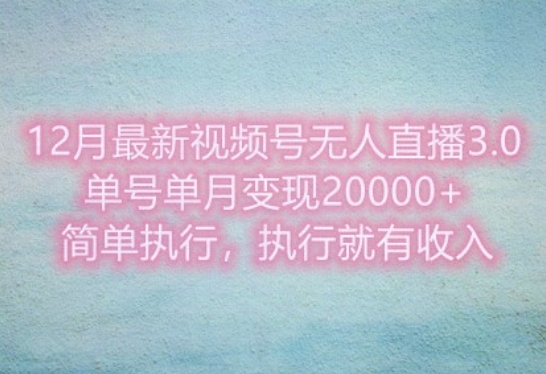 12月最新视频号无人直播3.0，单号单月变现过w，简单执行，执行就有收入-慕云辰风博客