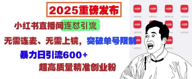 2025重磅发布：小红书直播间连怼引流，无需连麦、无需上镜，突破单号限制，暴力日引流600+-慕云辰风博客