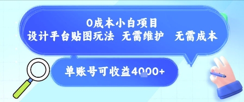0成本小白项目，设计平台贴图玩法，无需维护，无需成本，单账号单月可产生收益4k+-辰风资源站
