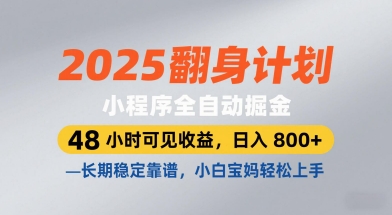 2025翻身计划，小程序全自动掘金，48小时可见收益，日入8张+，长期稳定靠谱，小白宝妈轻松上手【揭秘】-辰风资源站