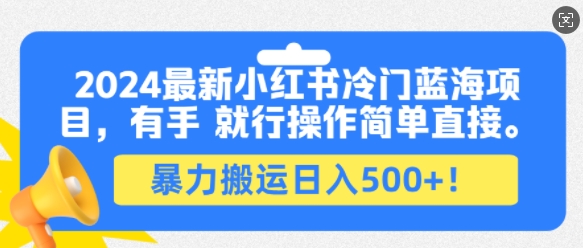 2024最新小红书冷门蓝海项目，有手就行操作简单直接，暴力搬运日入500+-慕云辰风博客