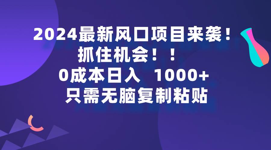 2024最新风口项目来袭，抓住机会，0成本一部手机日入1000+，只需无脑复…-慕云辰风博客