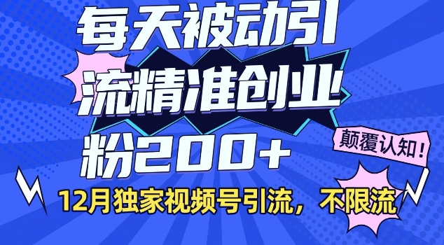 12月独家视频号引流每天被动引流精准创业粉200+不限流-慕云辰风博客